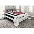 thumbnail image 1 of Ambesonne Modern Quilted Bedspread Set 3 Pcs, Red Rose on the Piano, Queen Size, Pink Black White, 1 of 3