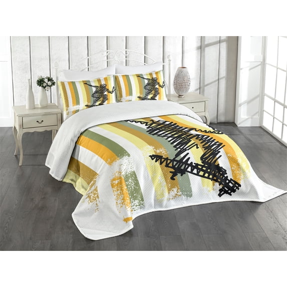 Ambesonne Modern Quilted Bedspread Set 3 Pcs, Skateboarder Sketchy Design, Queen Size, Multicolor