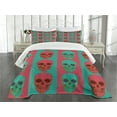 thumbnail image 1 of Ambesonne Modern Quilted Bedspread Set 3 Pcs, Skull Gothic, King Size, Jade Green Magenta, 1 of 5