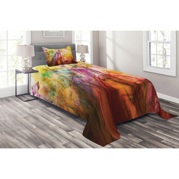 Ambesonne Modern Quilted Coverlet 2 Pcs, Rainbow Colored Image, Twin Size, Multicolor