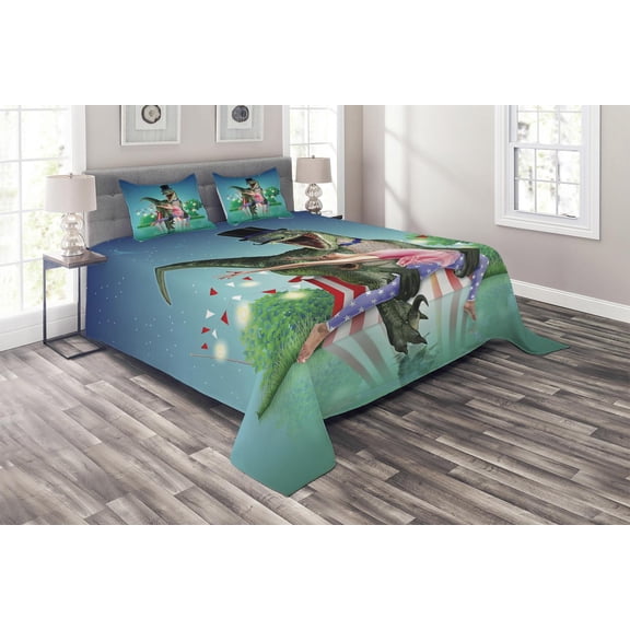 Ambesonne Modern Quilted Coverlet 3 Pcs, Ballerina Stars and Moon, King Size, Multicolor