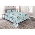 thumbnail image 1 of Ambesonne Modern Quilted Coverlet 3 Pcs, Pattern with Anchors, Queen Size, Pale Blue Dark Green, 1 of 4