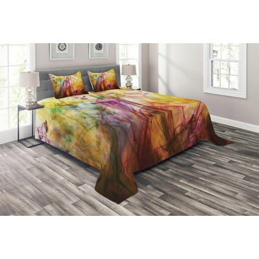 Ambesonne Modern Quilted Coverlet 3 Pcs, Rainbow Colored Image, Queen Size, Multicolor