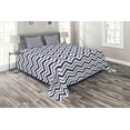 thumbnail image 1 of Ambesonne Modern Quilted Coverlet 3 Pcs, Zig Zag Striped Pattern, King Size, Navy Blue White, 1 of 2