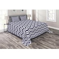 thumbnail image 1 of Ambesonne Modern Quilted Coverlet 3 Pcs, Zig Zag Striped Pattern, Queen Size, Navy Blue White, 1 of 2