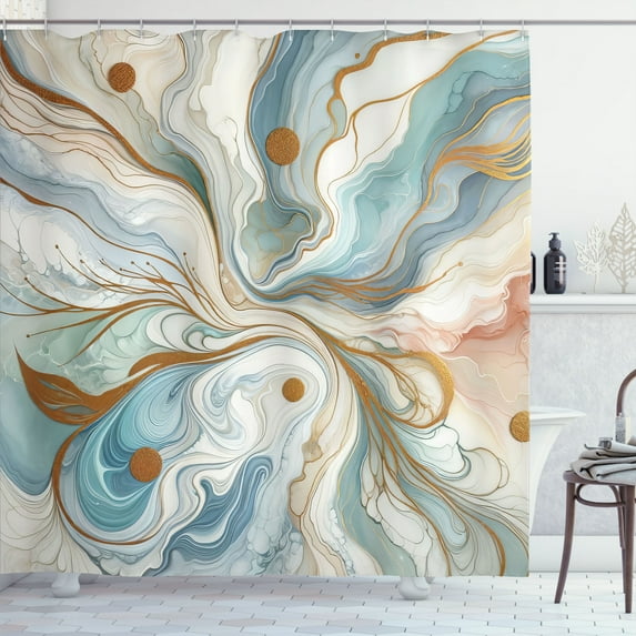 Ambesonne Modern Shower Curtain, Abtract Marble Print Groovy, 69"Wx70"L, Pale Caramel Seafoam
