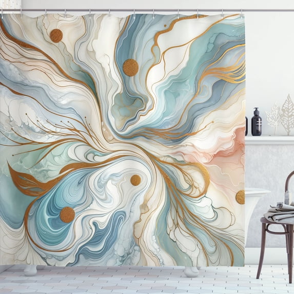 Ambesonne Modern Shower Curtain, Abtract Marble Print Groovy, 69"Wx75"L, Pale Caramel Seafoam
