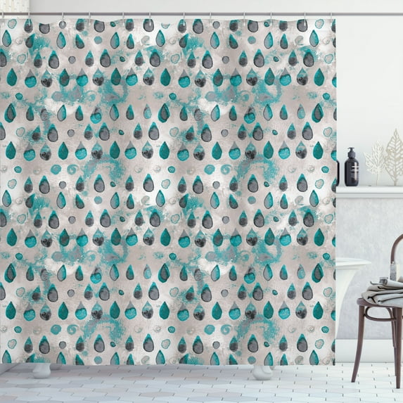 Ambesonne Modern Shower Curtain, Aquarelle Drops Art Abstract, 69"Wx75"L, Dark Seafoam