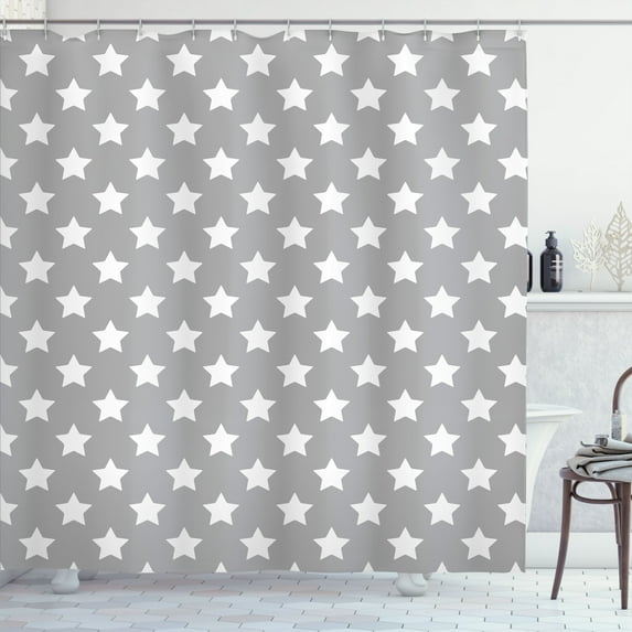 Ambesonne Modern Shower Curtain, Art with Big Stars, 69"Wx84"L, White Grey