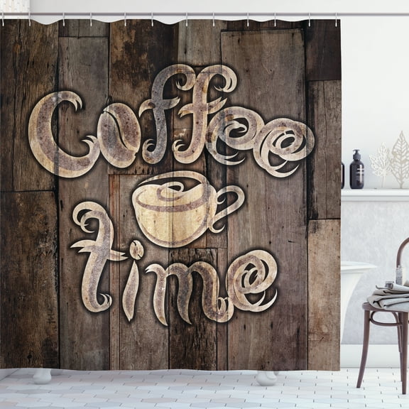 Ambesonne Modern Shower Curtain, Coffee Time Grunge Back, 69"Wx75"L, Umber Cream Cocoa