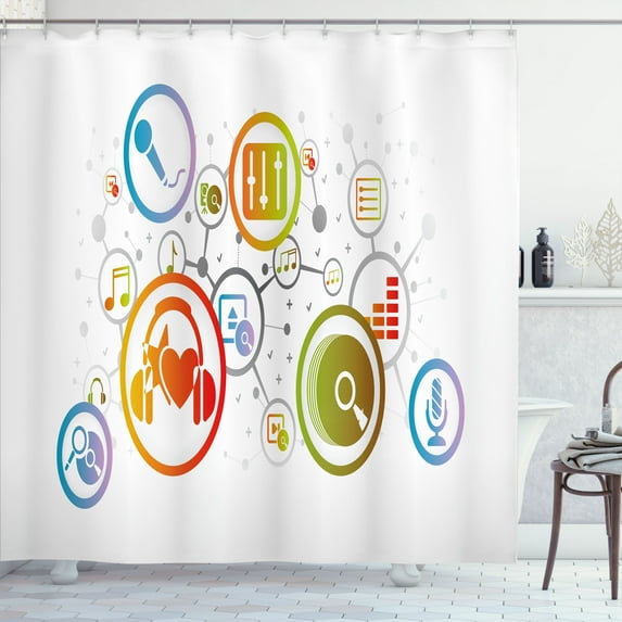Ambesonne Modern Shower Curtain, Colorful Tech Music Circles, 69"Wx84"L, Multicolor