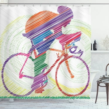 Ambesonne Modern Shower Curtain, Cycling Man on Bike, 69"Wx70"L, Multicolor