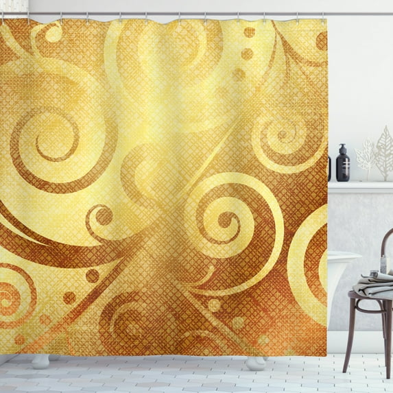 Ambesonne Modern Shower Curtain, Floral Swirls Leaves, 69"Wx84"L, Earth Yellow Brown