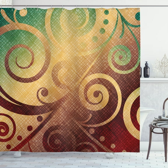 Ambesonne Modern Shower Curtain, Floral Swirls Leaves Print, 69"Wx84"L, Fern Green