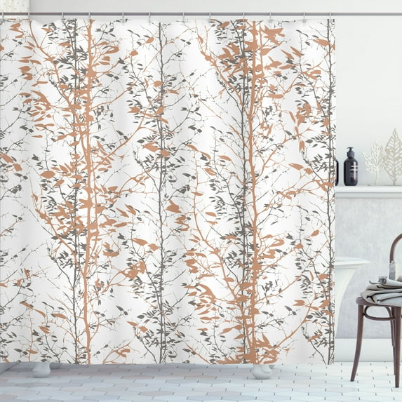 Ambesonne Modern Shower Curtain, Forest Illustration Tree Art, 69"Wx70"L, Almond White