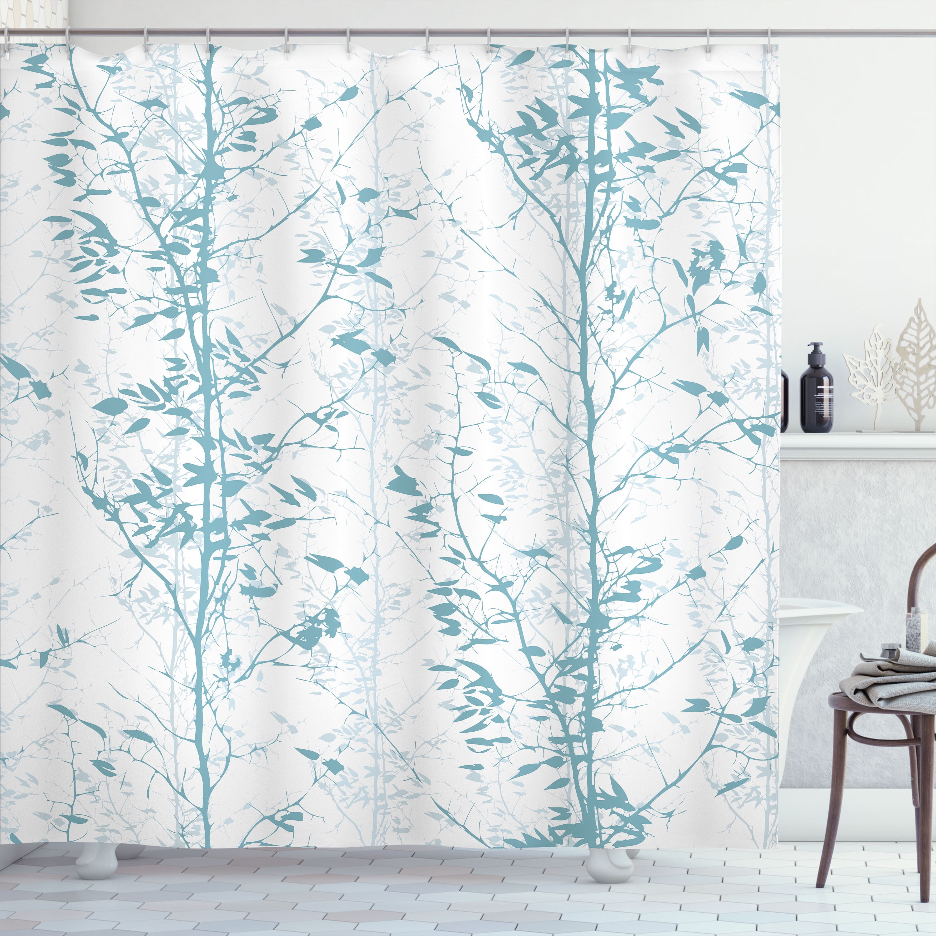 Ambesonne Modern Shower Curtain, Forest Illustration Tree Art, 69"Wx70