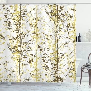 Ambesonne Modern Shower Curtain, Forest Illustration Tree Art, 69"Wx70"L, Yellow Taupe