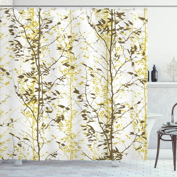Ambesonne Modern Shower Curtain, Forest Illustration Tree Art, 69"Wx75"L, Yellow Taupe