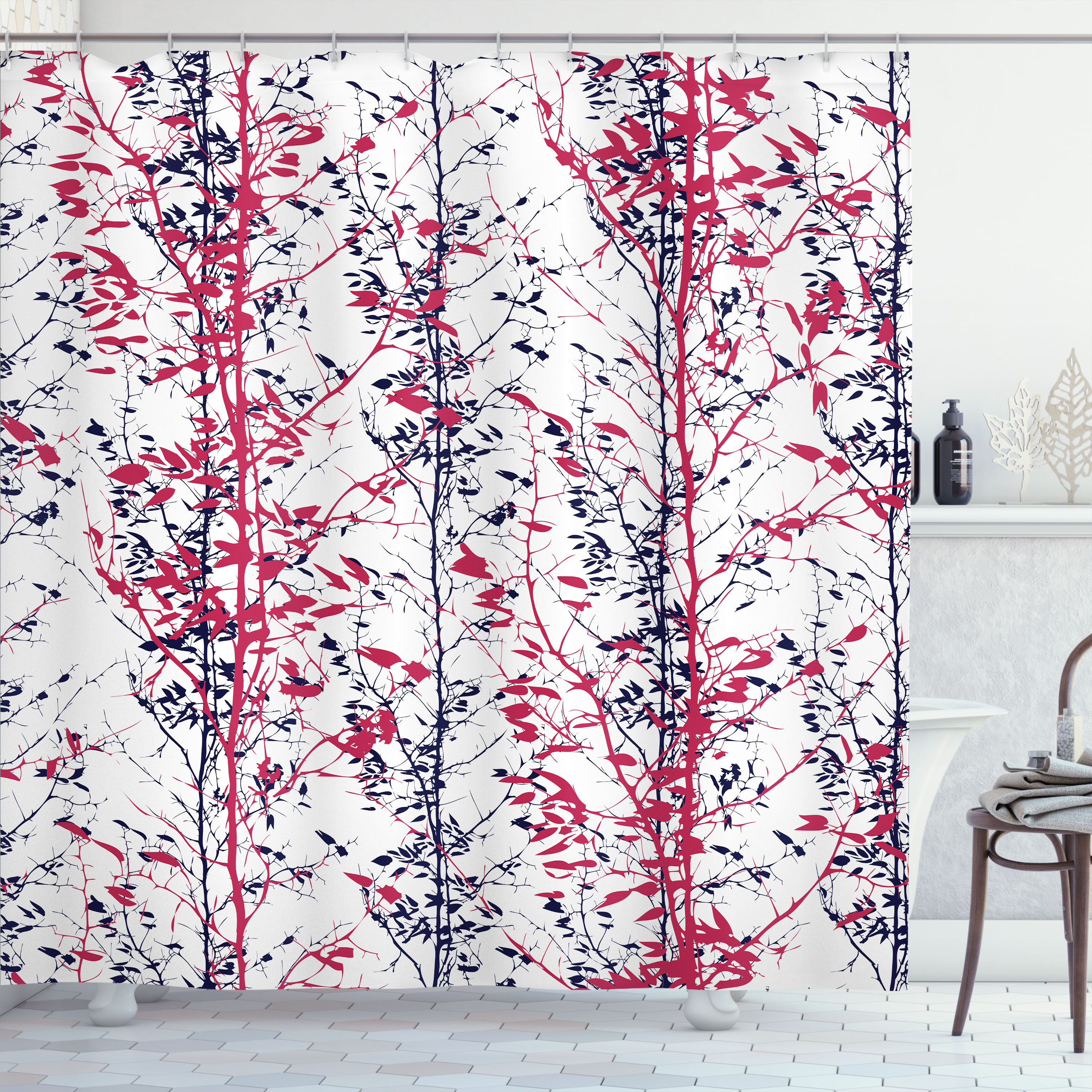 Ambesonne Modern Shower Curtain, Forest Illustration Tree Art, 69"Wx84