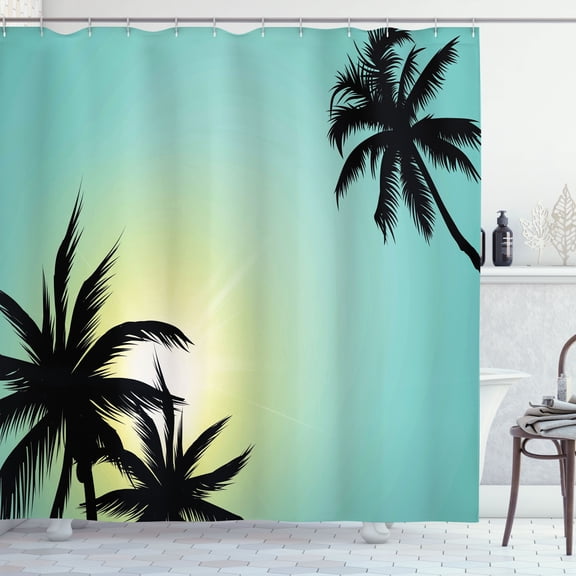 Ambesonne Modern Shower Curtain, Hawaiian Miami Beach Sun, 69"Wx84"L, Seafoam Black