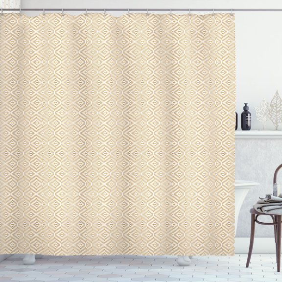 Ambesonne Modern Shower Curtain, Intersecting Rhombus Shapes, 69"Wx70"L, Pale Coffee and White