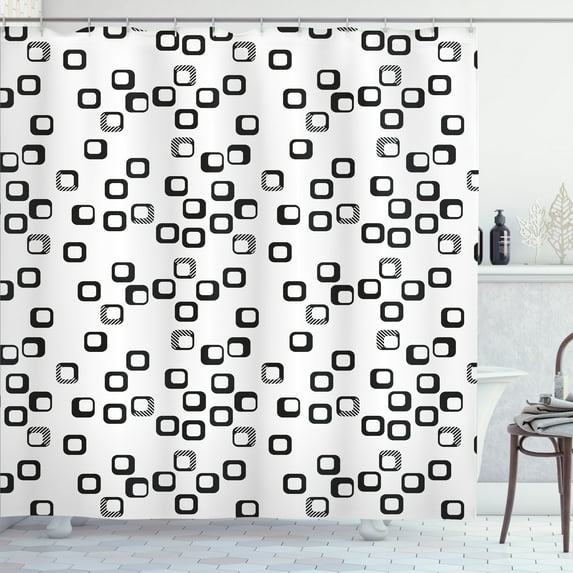 Ambesonne Modern Shower Curtain, Modern Monochrome Squares, 69"Wx75"L, Charcoal Grey and White