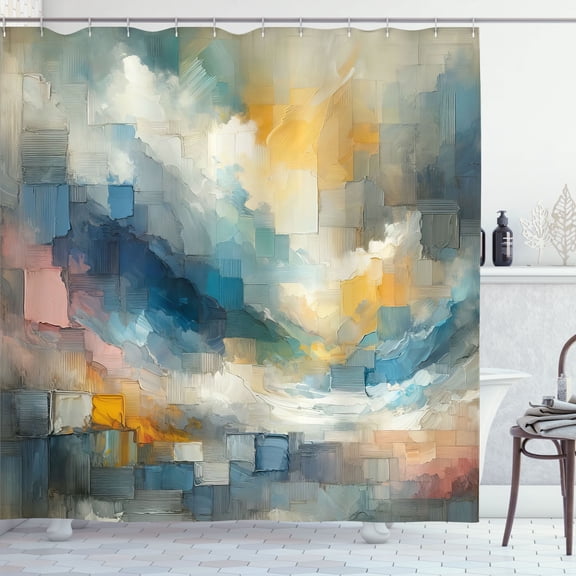 Ambesonne Modern Shower Curtain, Oil Paint Look Strokes Boho, 69"Wx70"L, Blue Mustard Multicolor