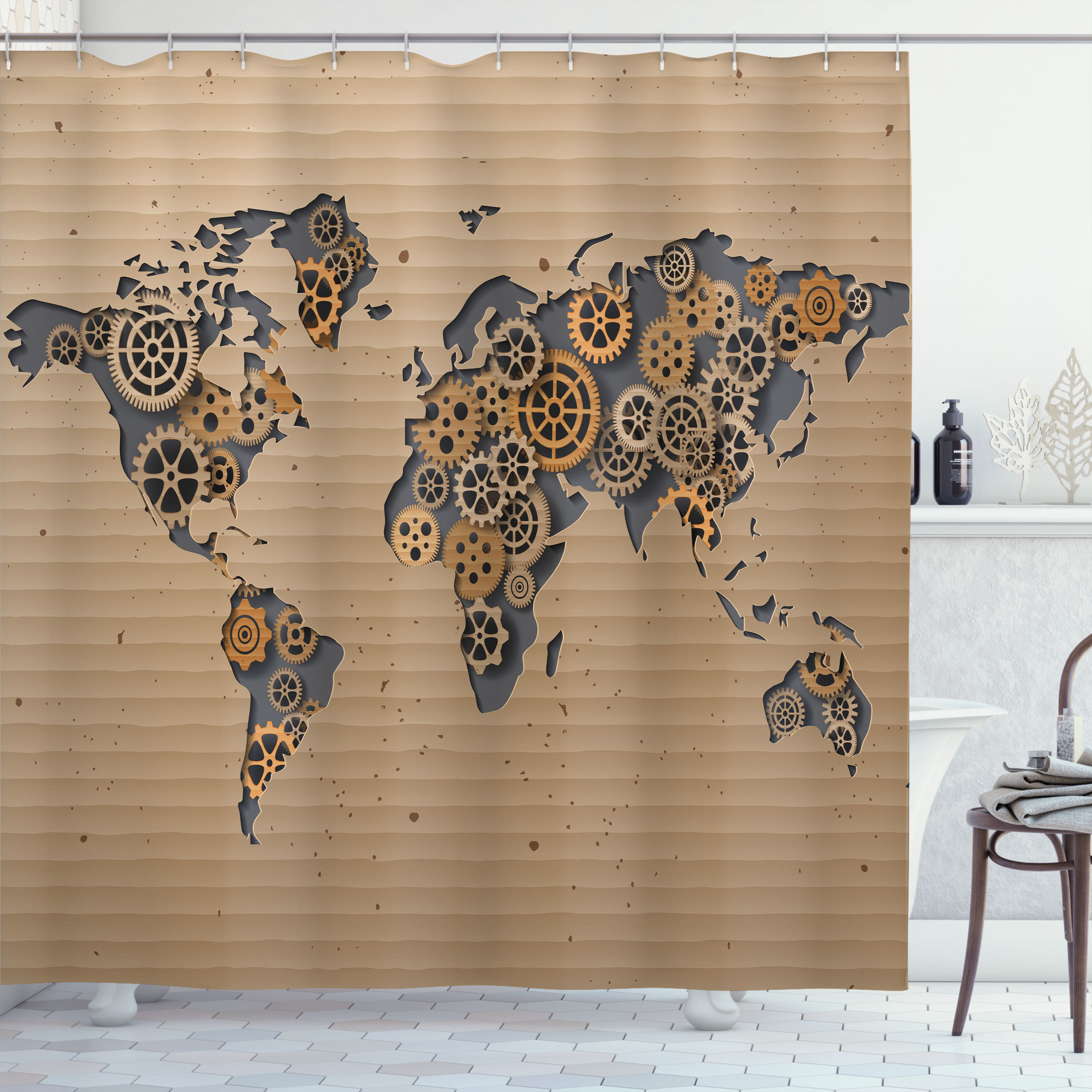 Ambesonne Modern Shower Curtain, Old Hipster World Map, 69"Wx84"L, Grey and Brown - image 1 of 5