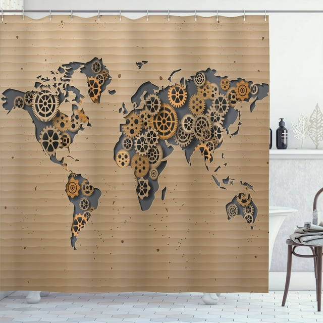 Ambesonne Modern Shower Curtain, Old Hipster World Map, 69"Wx84"L, Grey and Brown