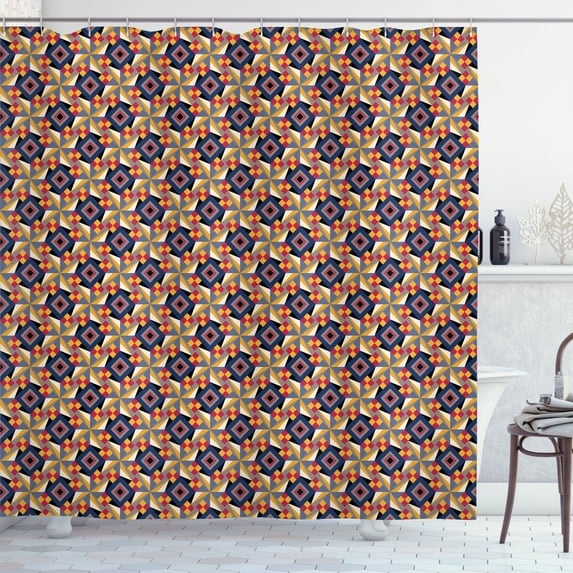 Ambesonne Modern Shower Curtain, Retro 60s 70s Triangles Art, 69"Wx70"L, Apricot Purpleblue