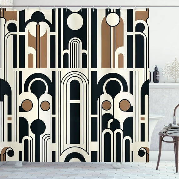 Ambesonne Modern Shower Curtain, Simple Geometric Arch Rounds, 69"Wx75"L, Eggshell Camel Dark Grey