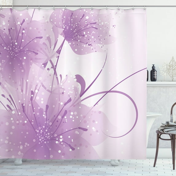 Ambesonne Modern Shower Curtain, Swirling Ornaments Dots Art, 69"Wx84"L, Pale Purple and White
