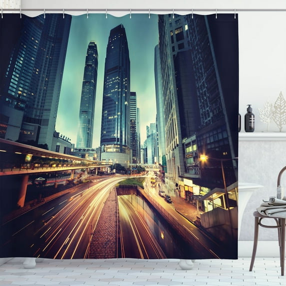 Ambesonne Modern Shower Curtain, Traffic Hong Kong City, 69"Wx70"L, Seafoam Orange Yellow