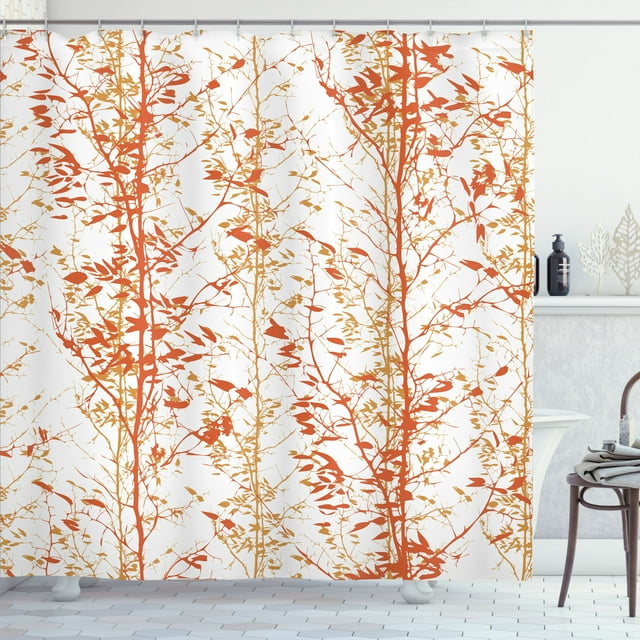 Ambesonne Modern Shower Curtain, Trees of Forest Illustration, 69"Wx70"L, Dark Orange