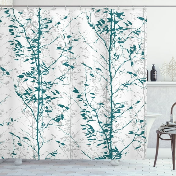 Ambesonne Modern Shower Curtain, Trees of Forest Illustration, 69"Wx70"L, Dark Teal