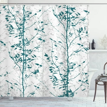 Ambesonne Modern Shower Curtain, Trees of Forest Illustration, 69"Wx75"L, Dark Teal