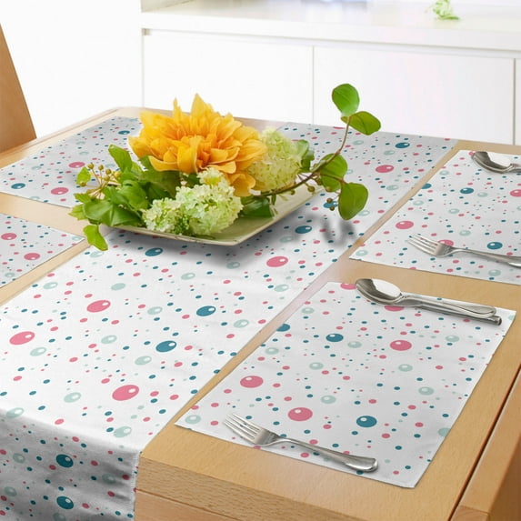 Ambesonne Modern Table Runner & Placemats, Pastel Color Polka Dots, Placemat 4 pcs + Runner 12"x90", Blue Pink Grey