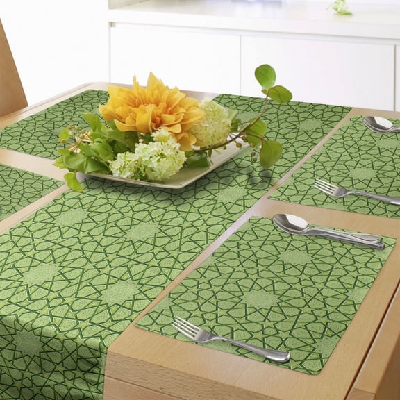 Ambesonne Modern Table Runner & Placemats, Stars Geometric Shapes, Placemat 4 pcs + Runner 14"x72", Lime Green