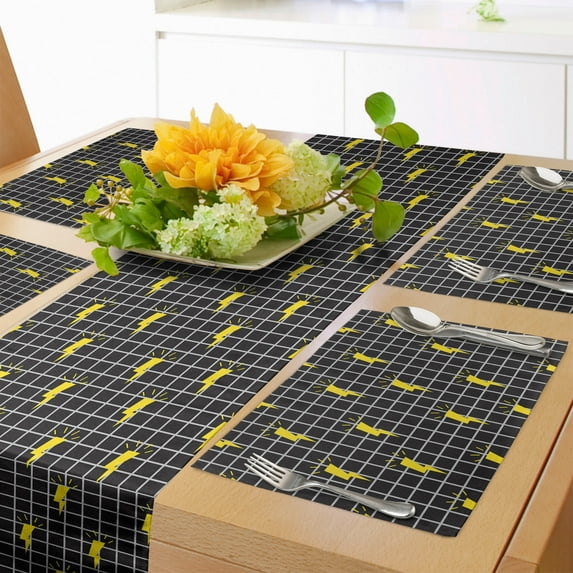 Ambesonne Modern Table Runner & Placemats, Thunder Symbols Elements Art, Placemat 4 pcs + Runner 14"x72", Charcoal Grey and Yellow
