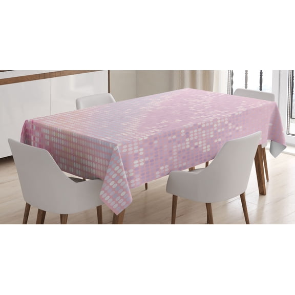 Ambesonne Modern Tablecloth Rectangular Table Cover, Abstract Disco Ball Pattern, 52"x70", Pale Pink Pale Pink