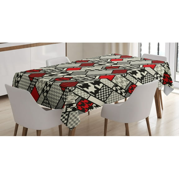 Ambesonne Modern Tablecloth Rectangular Table Cover, Minimalist Design, 52"x70", White Black Red