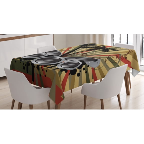 Ambesonne Modern Tablecloth Rectangular Table Cover, Palm Trees Music Party, 52"x70", Hunter Green Black