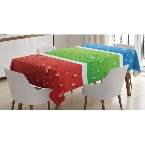 Ambesonne Modern Tablecloth Rectangular Table Cover, Water Drops on a Plastic, 60"x90", Red Fern Green Blue
