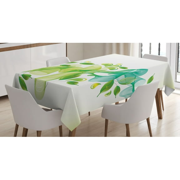 Ambesonne Modern Tablecloth Rectangular Table Cover, Wavy Floral Design Digi Art, 52"x70", Yellow Green and Blue