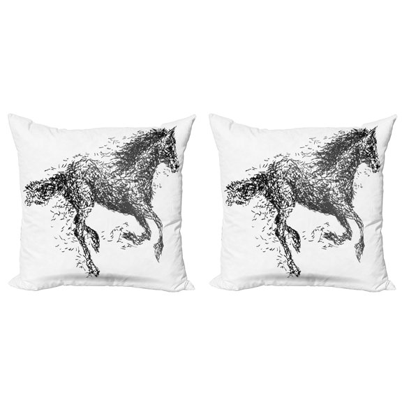 Ambesonne Modern Throw Pillow Cover 2 Pack, Animal Sketchy Horse, 16", Black and White