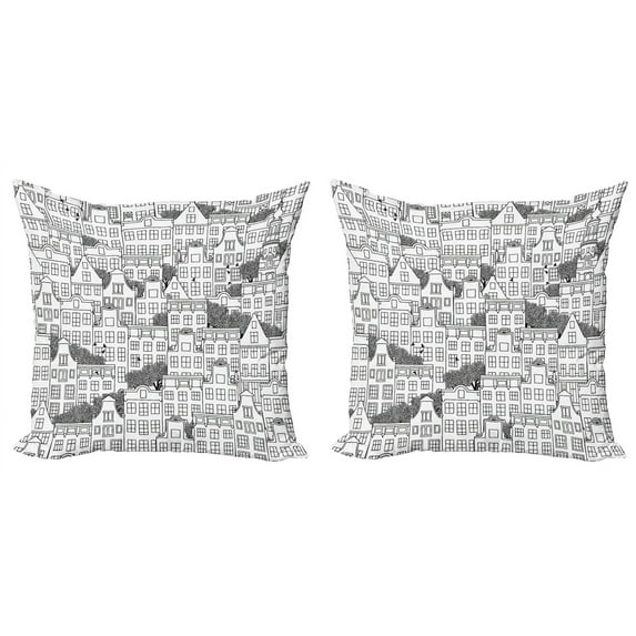 Ambesonne Modern Throw Pillow Cover 2 Pack, European Houses Urban, 20", Black White