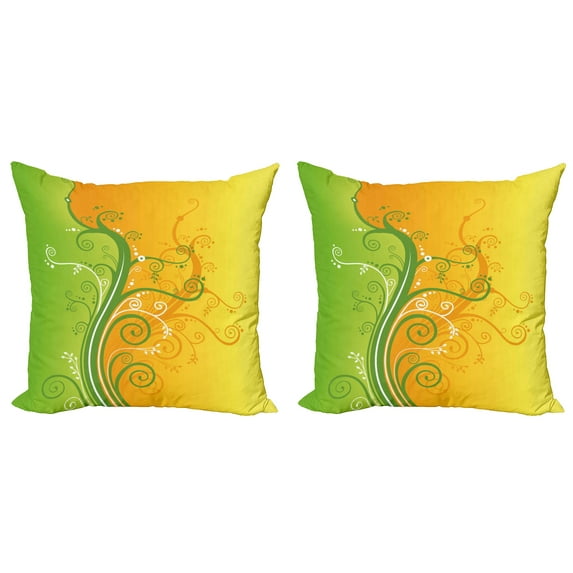 Ambesonne Modern Throw Pillow Cover 2 Pack, Flower Swirls Branches, 18", Pale Green Marigold