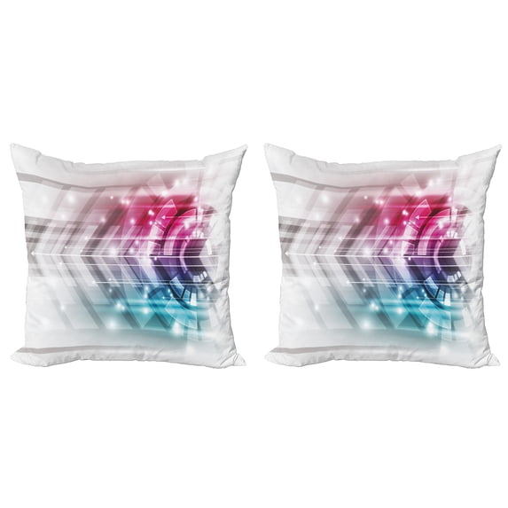 Ambesonne Modern Throw Pillow Cover 2 Pack, Futuristic Geometric, 18", Pale Blue Grey Hot Pink