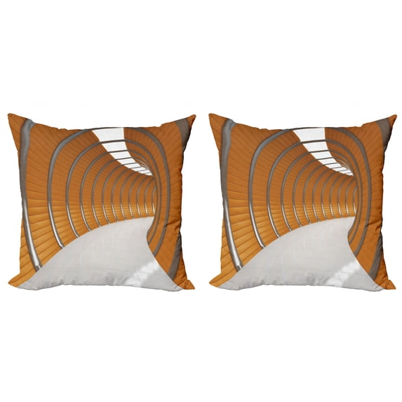 Ambesonne Modern Throw Pillow Cover 2 Pack, Geometric Long Tunnel, 20", Orange Grey