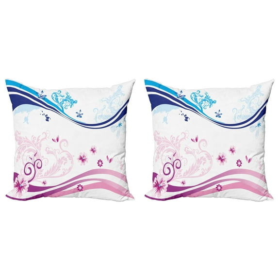 Ambesonne Modern Throw Pillow Cover 2 Pack, Ivy Flower Leaves Nature, 20", Dark Blue Lilac